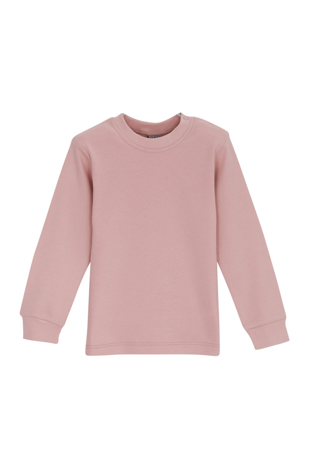 Powder Pink Basic Girls' Snap-On Crew Neck Winter Long Sleeve T-Shirt