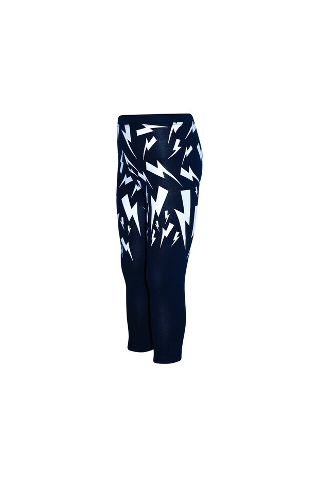 Dark Navy Blue Lightning Printed Girls' Seasonal Tights