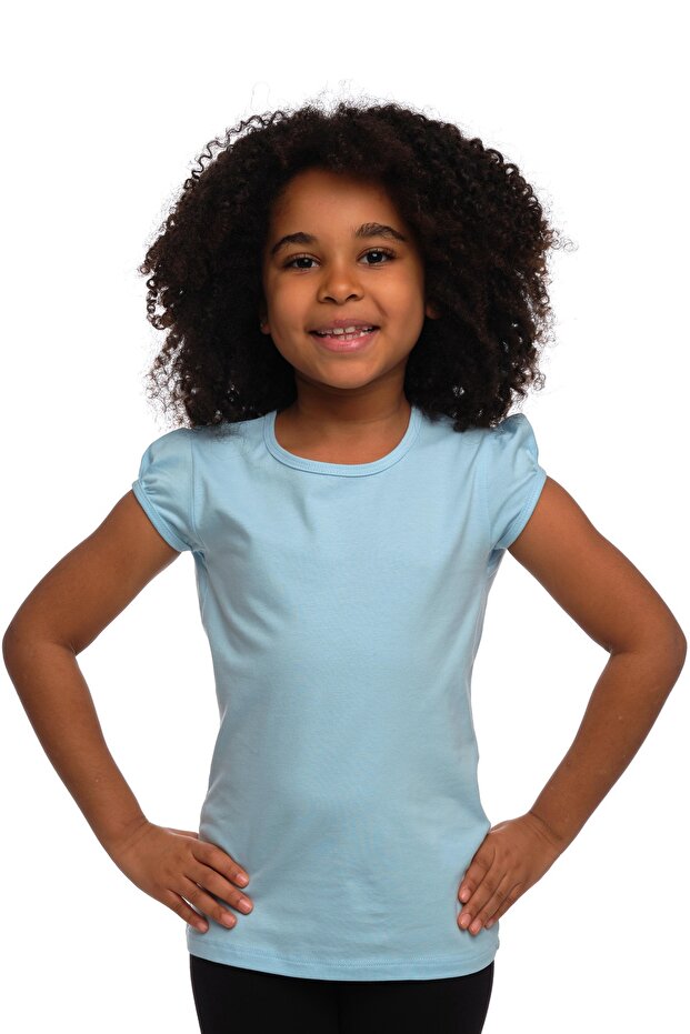 Baby Blue Basic Girl's Crew Neck Watermelon Sleeve T-Shirt