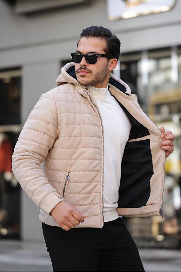 Men's Slim-Fit Hooded Suede Coat