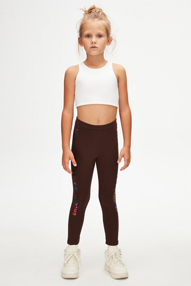 Brown New York Printed Raised Girl's Winter Leggings
