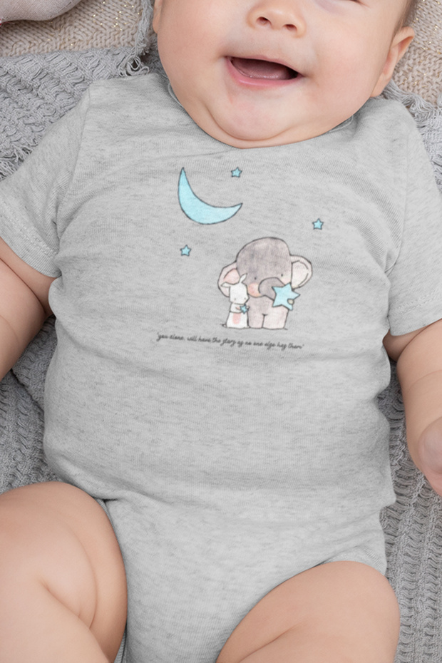 Organic 100% Cotton Elephant and Rabbit Printed Baby Bodysuit with Snap Fasteners 5104-g