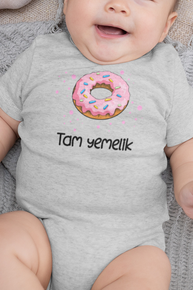 Organic 100% Cotton Full-Fit Donut Printed Baby Bodysuit with Snap Fasteners 5263-g