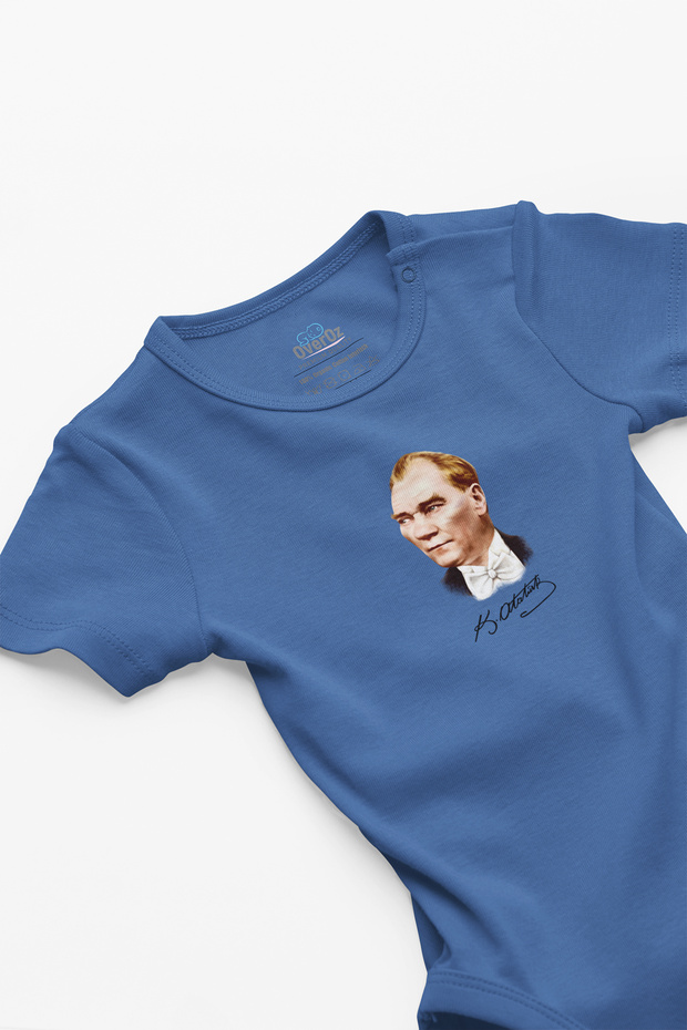 Organic 100% Cotton Ataturk Printed Baby Body Bodysuit with Snap Fasteners 5111-m