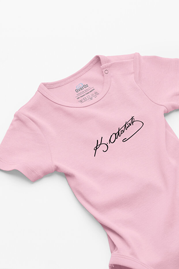 Organic 100% Cotton Ataturk Signed Printed Baby Bodysuit Snap Fastener Jumpsuit 5110-P