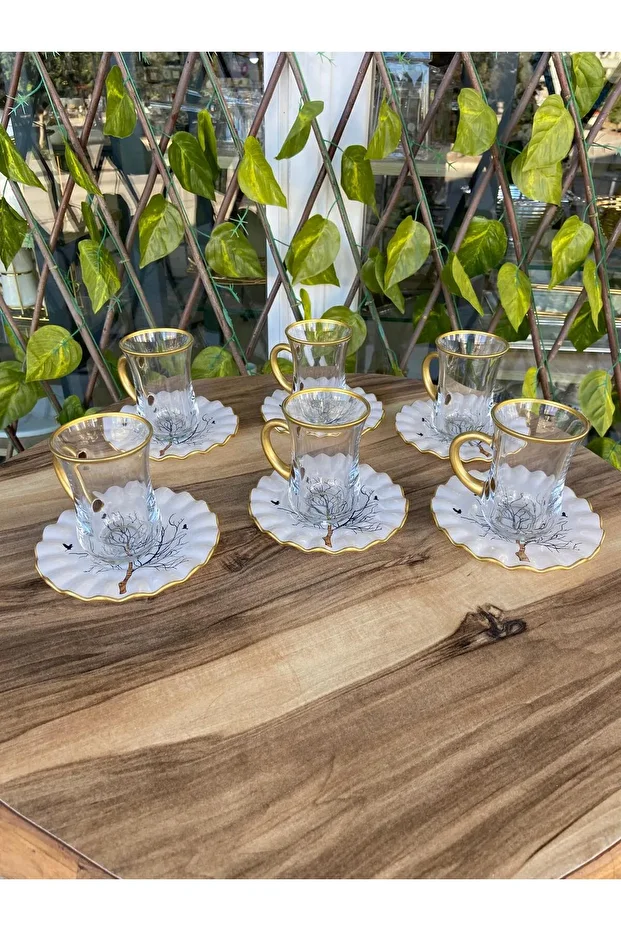 Ağaç Model 12 PRÇ Kulplu Çay Seti. - 1