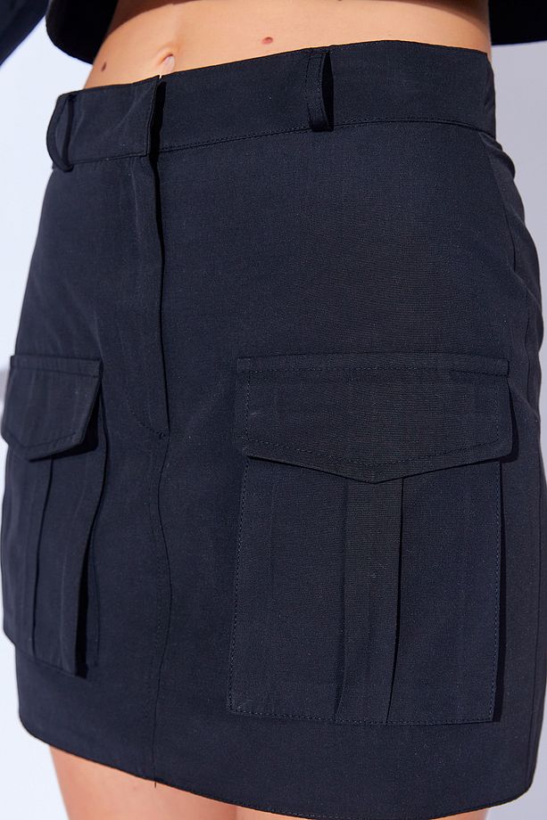 Kalın Soft Dokulu Çift Cepli  Mini Etek  | Siyah MKW299063-01 - 5