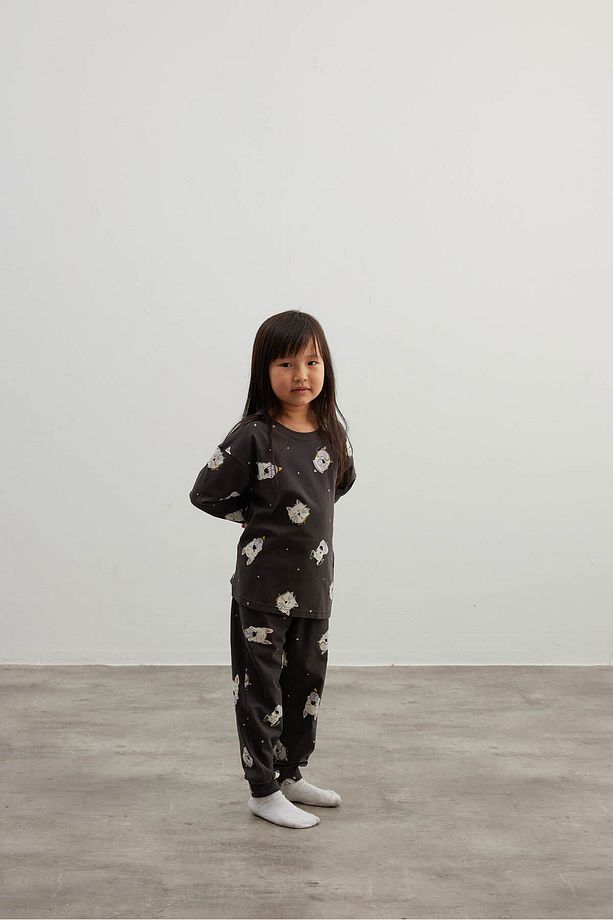 Kız Çocuk Pamuklu Uzun Kollu Pijama Takımı - 4