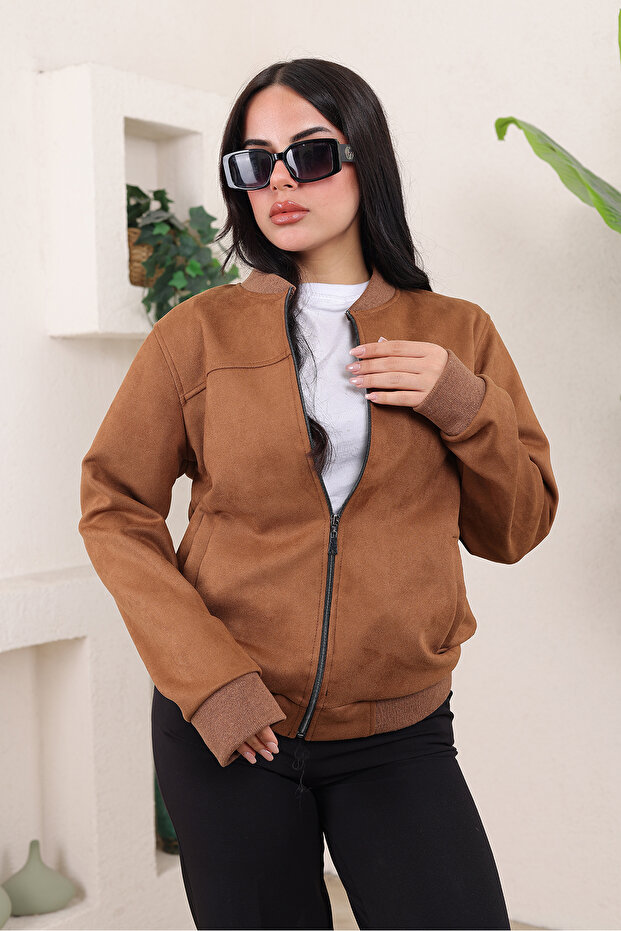 سترة بومبر كوليدج من جلد الغزال - 7