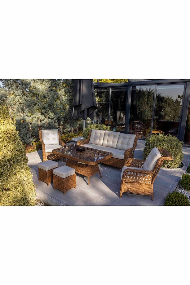 Açelya Rattan 3 1 1 Masa Bahçe Balkon Mobilyası Alüminyum Üzeri Örgü Rattan - 3