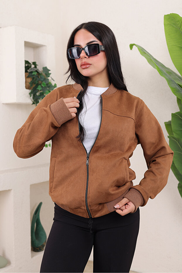 سترة بومبر كوليدج من جلد الغزال - 4