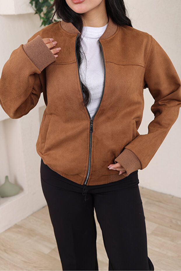 سترة بومبر كوليدج من جلد الغزال - 3