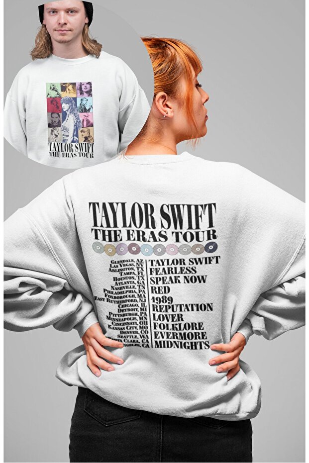 سويت شيرت بدون غطاء للرأس مطبوع من Taylor Swift Eras Tour، مقاس كبير للجنسين من Taylor Swift