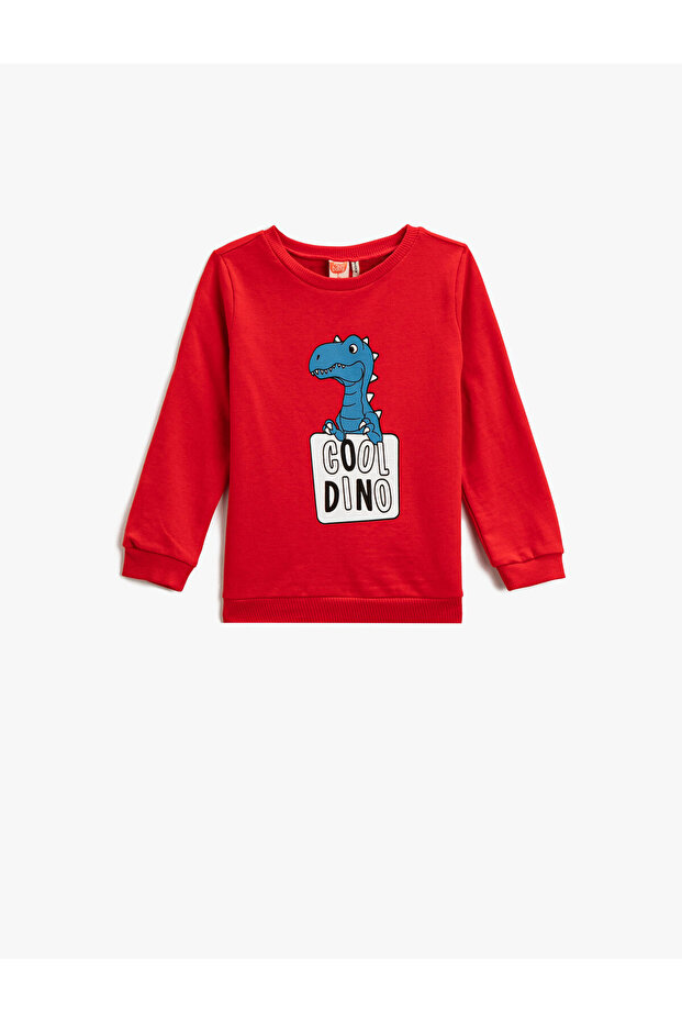 Dinosaur Printed Sweatshirt Crew Neck Cotton