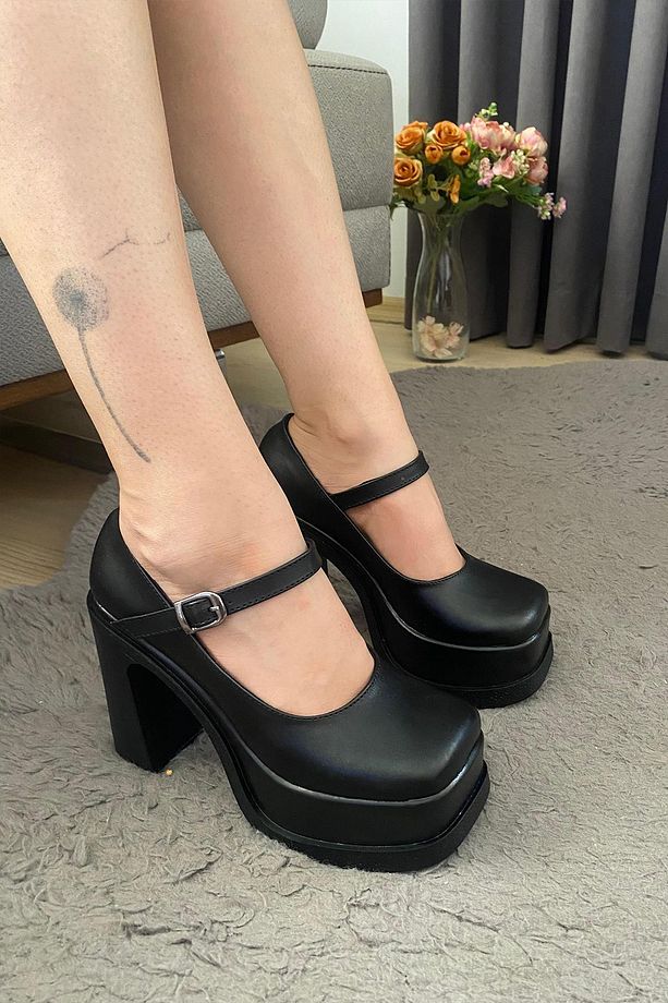 Kadın Napoli Siyah Tek Baretli  (12 cm ) Platform Topuklu Ayakkabı - 6