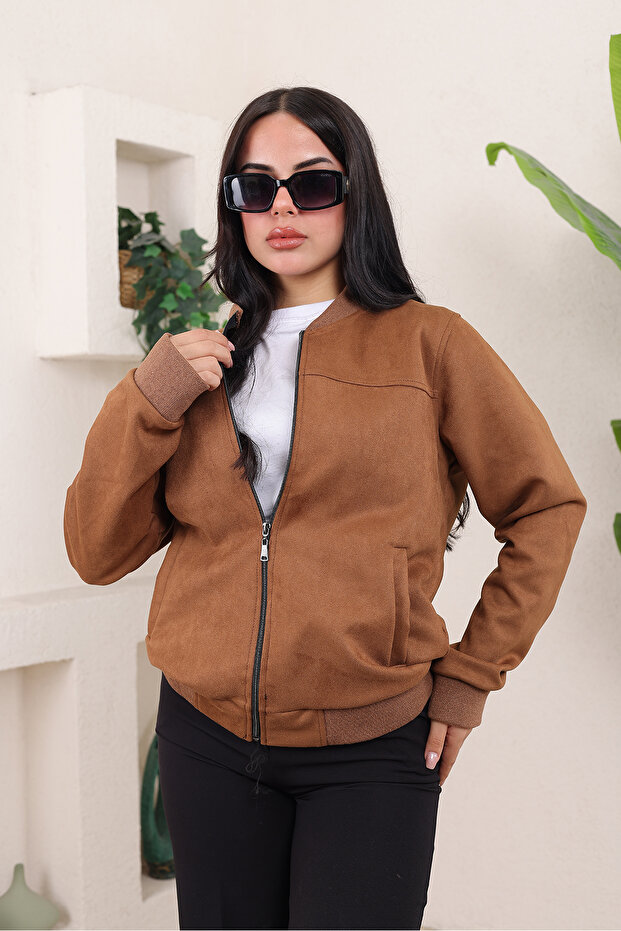 سترة بومبر كوليدج من جلد الغزال - 5