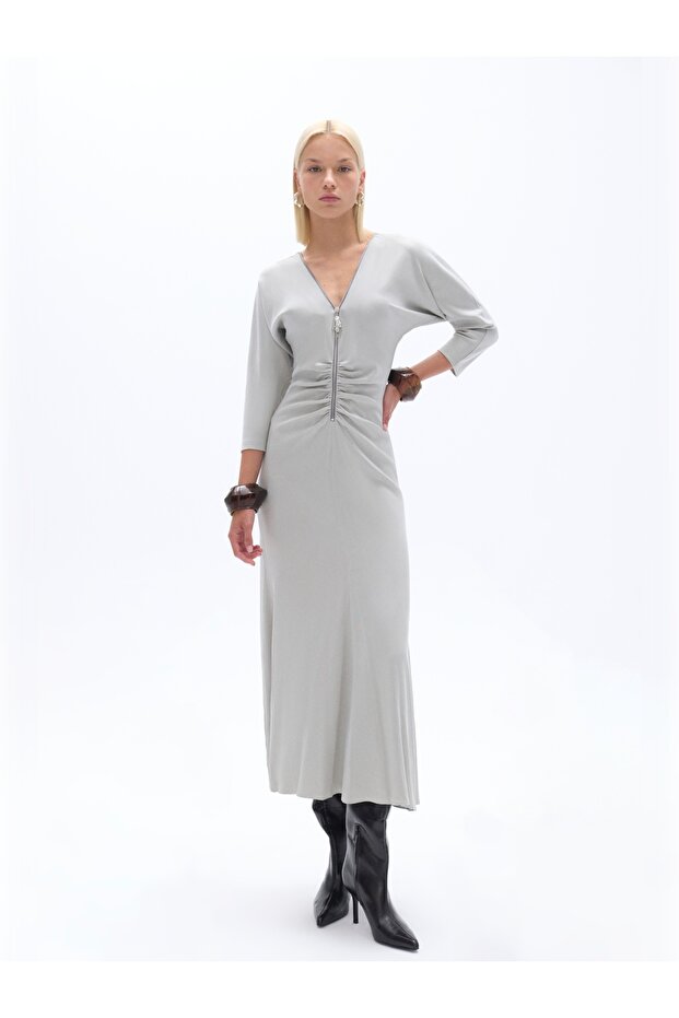 Drape Detaylı Elbise - 1