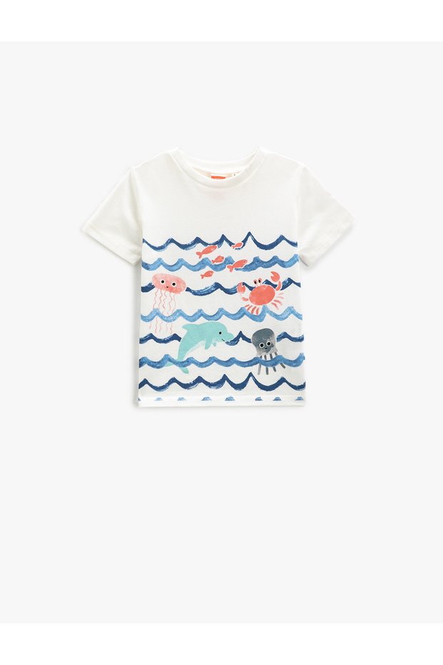 Printed Ecru Baby T-shirt 3smb10014tk