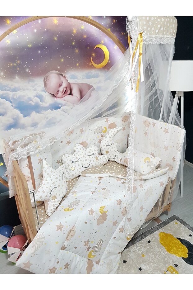 70X130 Baby Sleeping Set - Mosquito Net and Apparatus Included - Moon Cloud Star 152-35