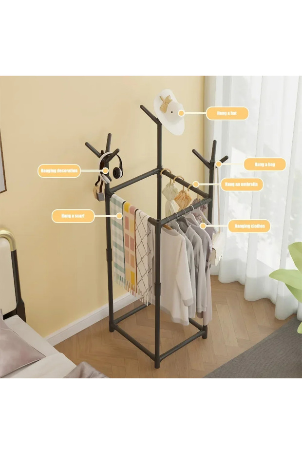 Multi Functional Rectangular Floor To Ceiling Clothes Hanger with Hat,Bag Storage Rack Hanger Can... - 4
