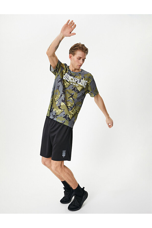 Sports T-Shirt Camouflage Pattern Slogan Crew Neck Short Sleeve