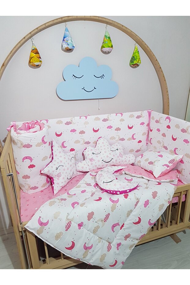 60X120 Baby Sleeping Set - Without Mosquito Net - Ay Bulut Yıldız 78-22 (Excluding Furniture Crib)