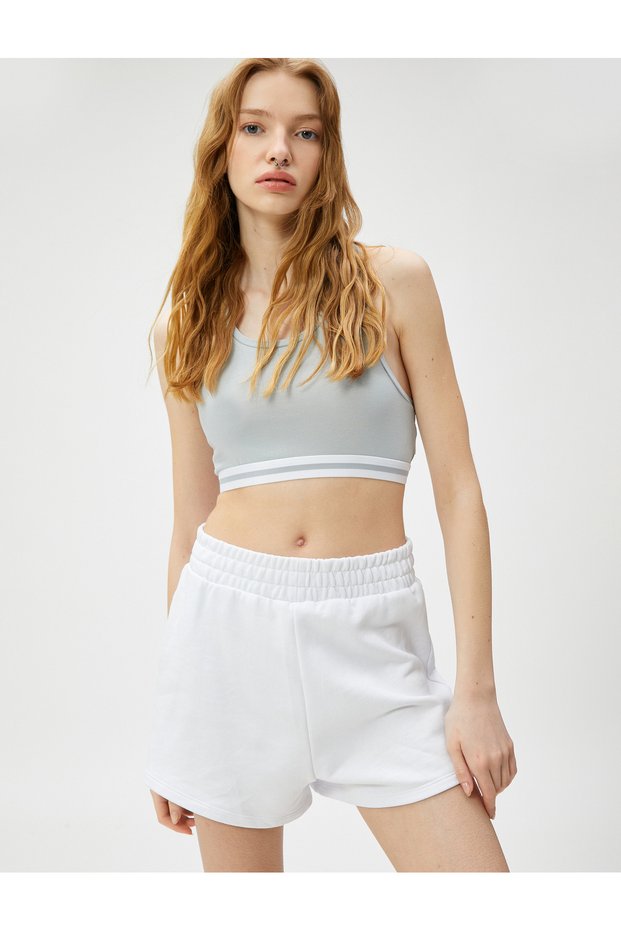 Crop Tank Top U Neck Rib Detailed