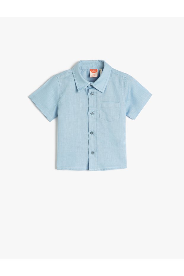 Linen Blend Shirt Short Sleeve Pocket Detailed