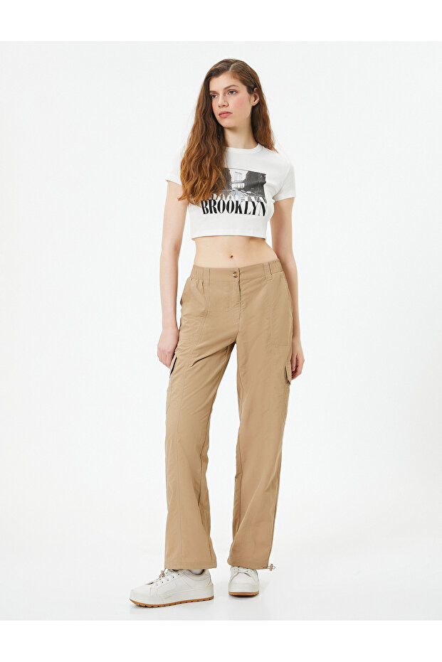 Cargo Pants with Straight Legs, Pockets, Regular Elastic Waist