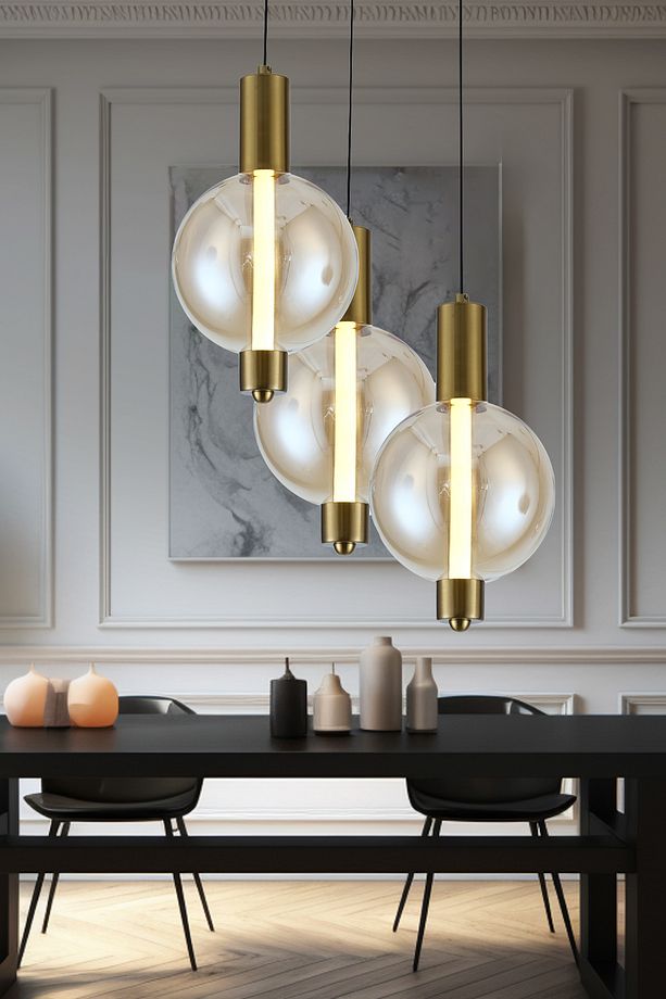 Mira Siyah 3'lü Yuvarlak Bal Camlı 10 Watt Modern Salon Led Sarkıt Avize - 1