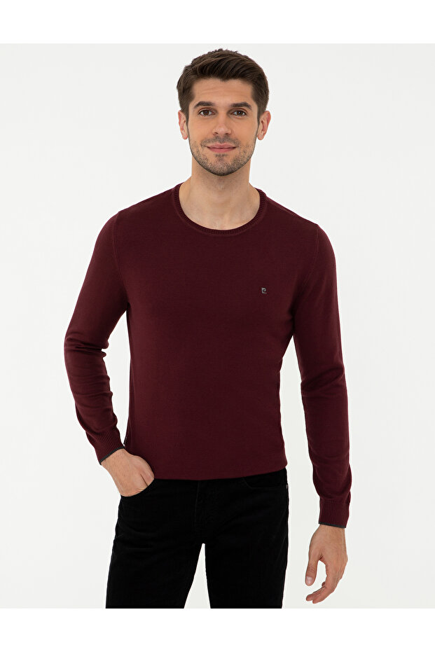 Claret Red Slim Fit Crew Neck Basic Knitwear Sweater 50248582 -Vr014