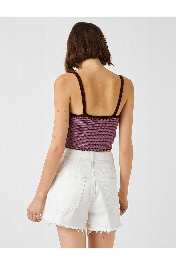 Örme Crop Üst Askılı V Yaka - 4