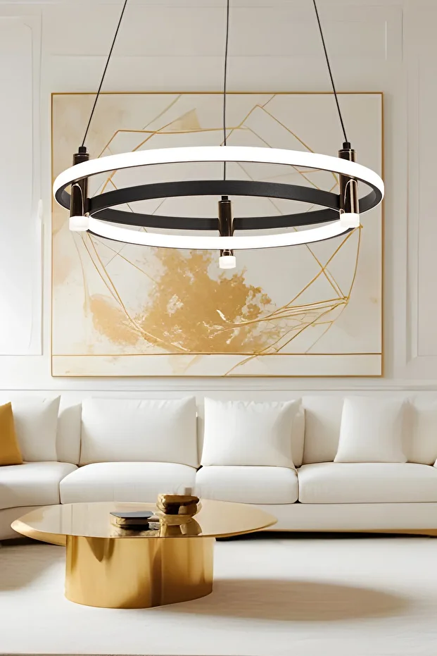 Blom Yuvarlak 112 Watt Siyah  Modern Oturma Odası Salon Sarkıt Led Avize - 1