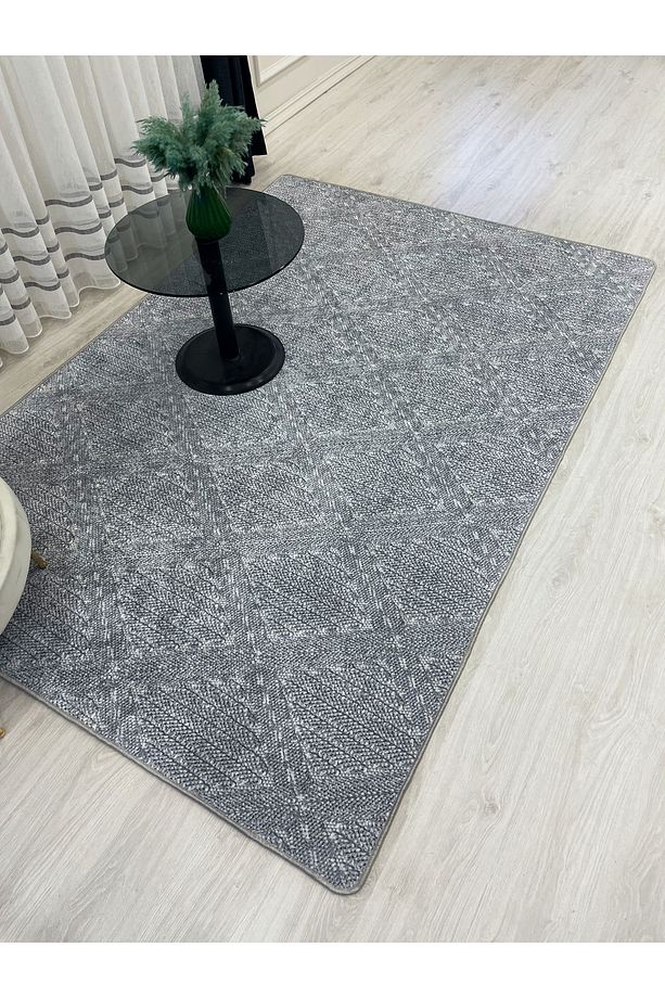 Gri Renk Hasır Dokulu Görünümlü  Lateks Deri Taban Halı - 3