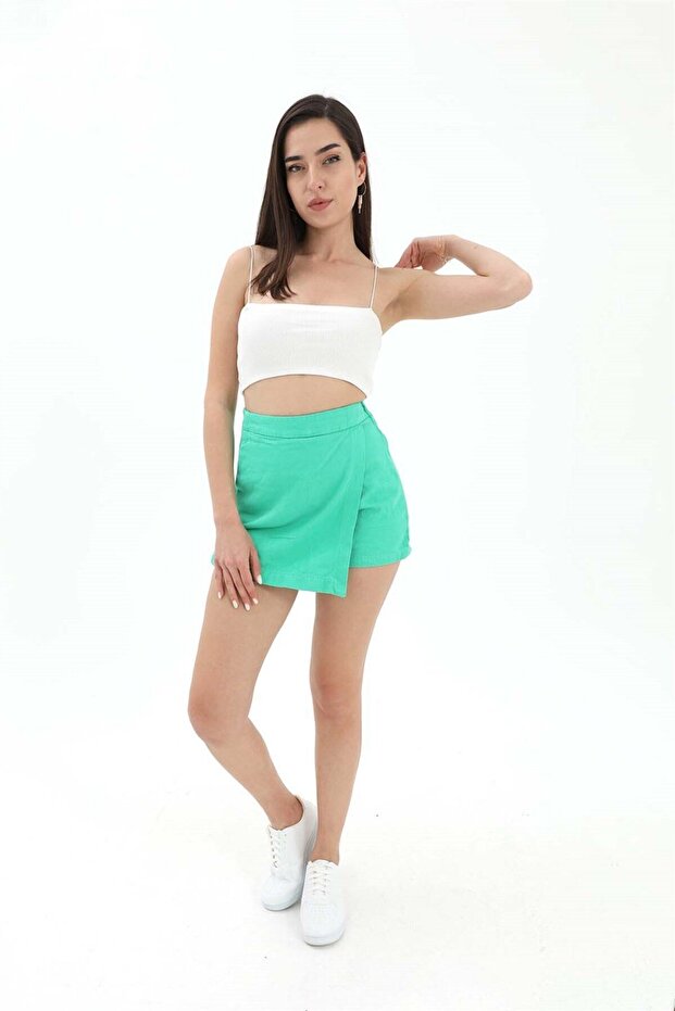 Green Gabardine Short Skirt - Side Zipper