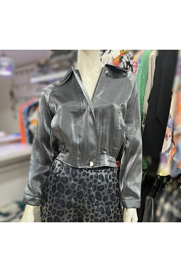 PARLAK BOMBER GRİ CEKET - 1