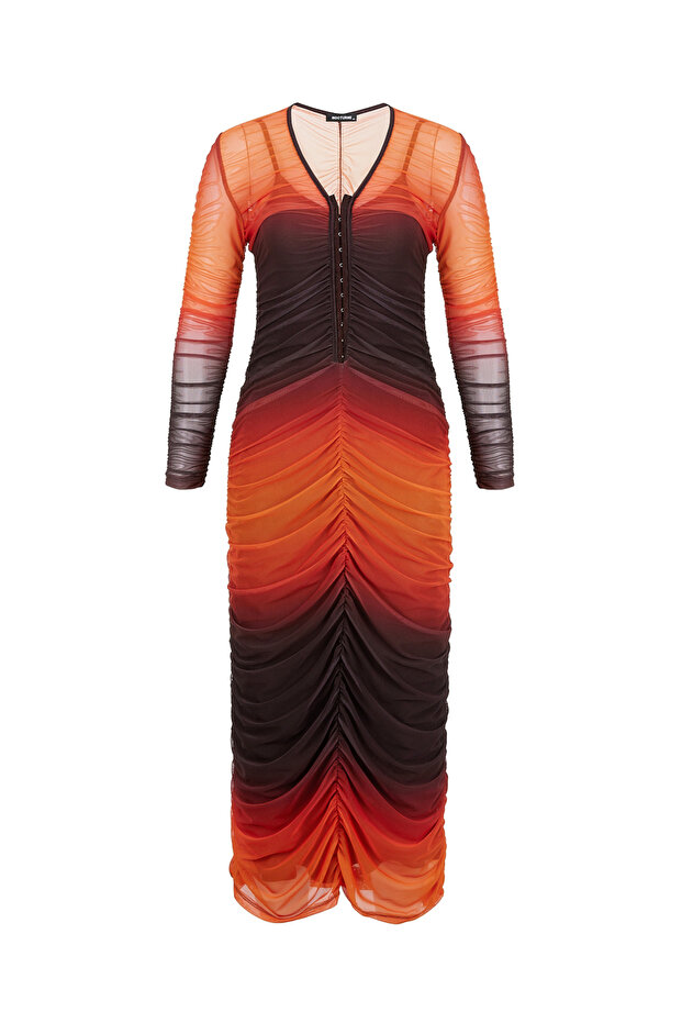 Drapeli Tül Elbise - 6