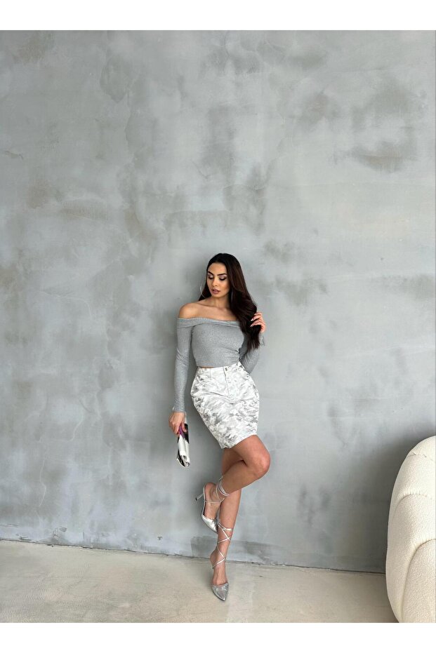 ZEO BASİC VARAK BASKILI MİNİ ETEK GÜMÜŞ KAMUFLAJ - 6