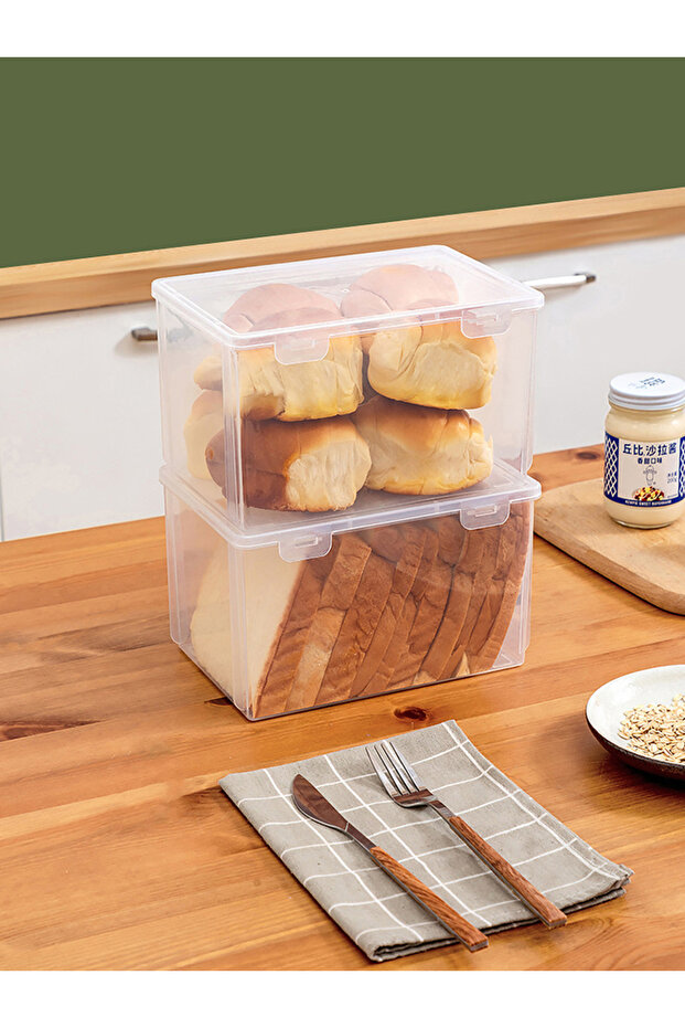 Bread Container Storage Box Dispenser Clear Lid Toast Cake Containers Air... - 8