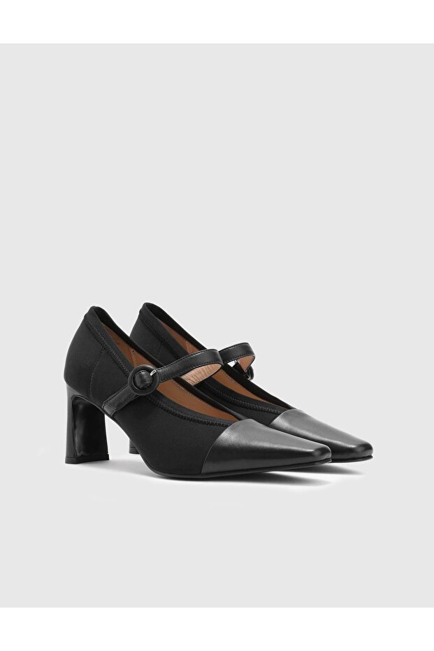 Ibbie Genuine Leather Fabric Women's Black Heeled Shoes