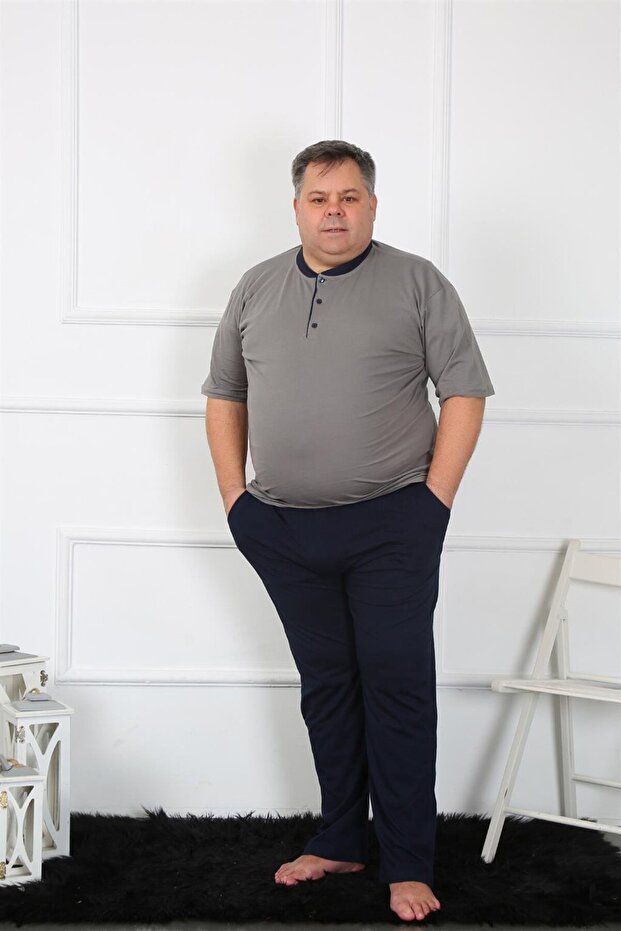 Men's Plus Size Combed Cotton Pajama Set - 65011