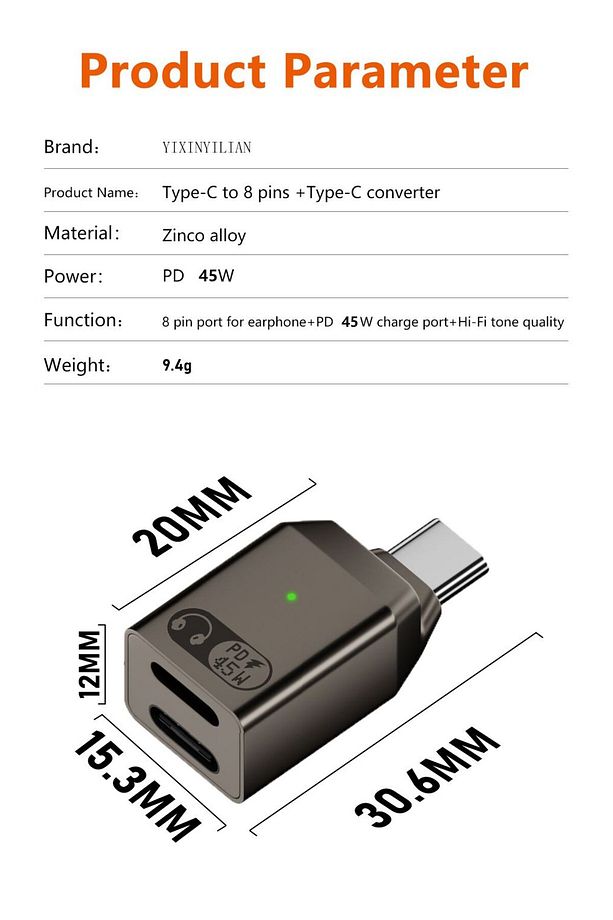 Type C to Type C ve Lightning 45W Hızlı Şarj Kulaklık Dönüştürücü OTGCL - 7