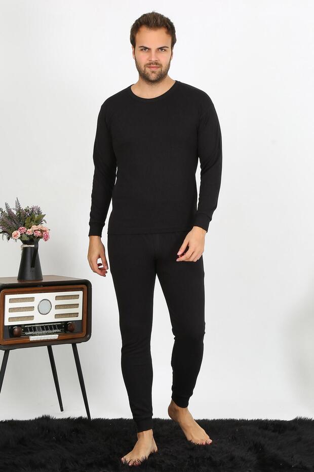 Men's Thermal Winter Bottom Top Underwear Set Black 6868