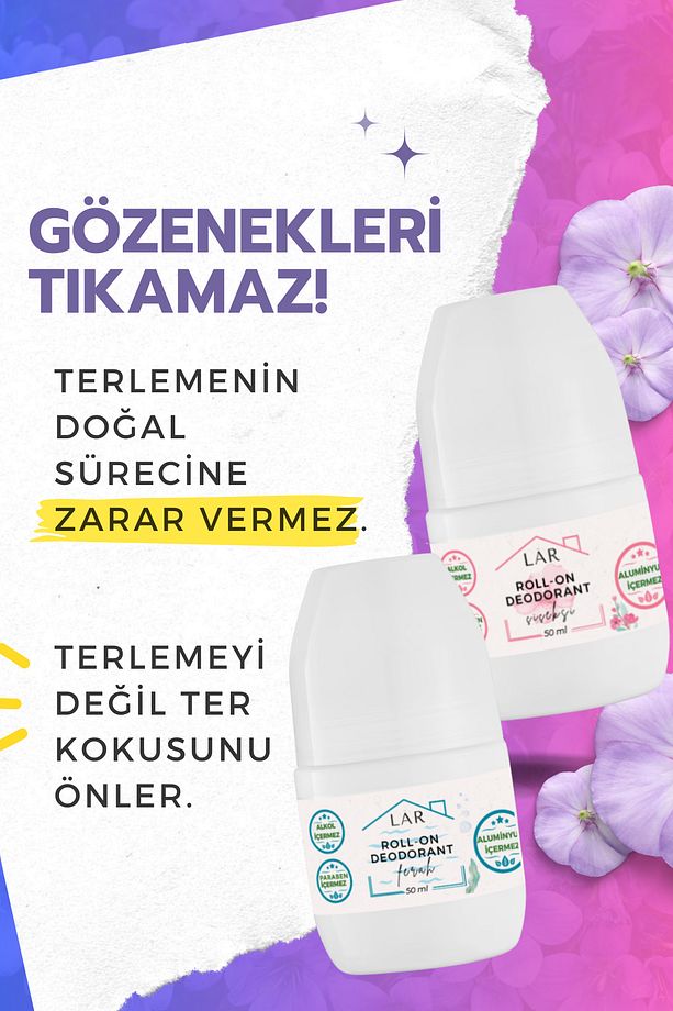 Doğal Alüminyumsuz Parabensiz Alkolsüz Vegan Ferah&çiçek Roll-on Deodorant 2li Avantajlı Paket 50ml - 3