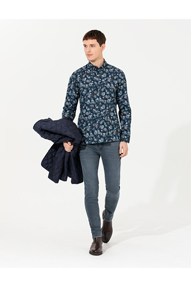 Navy Blue Slim Fit Long Sleeve Shirt 50262724 -Vr033