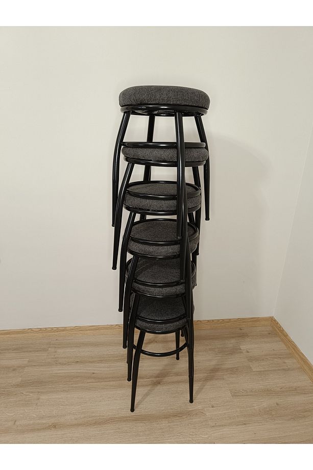 Tabure, Bar Taburesi, 2'li Tabure, Metal Ayaklı Tabure, Iç Içe Geçebilen Tabure, Ikili Tabure,siyah - 5