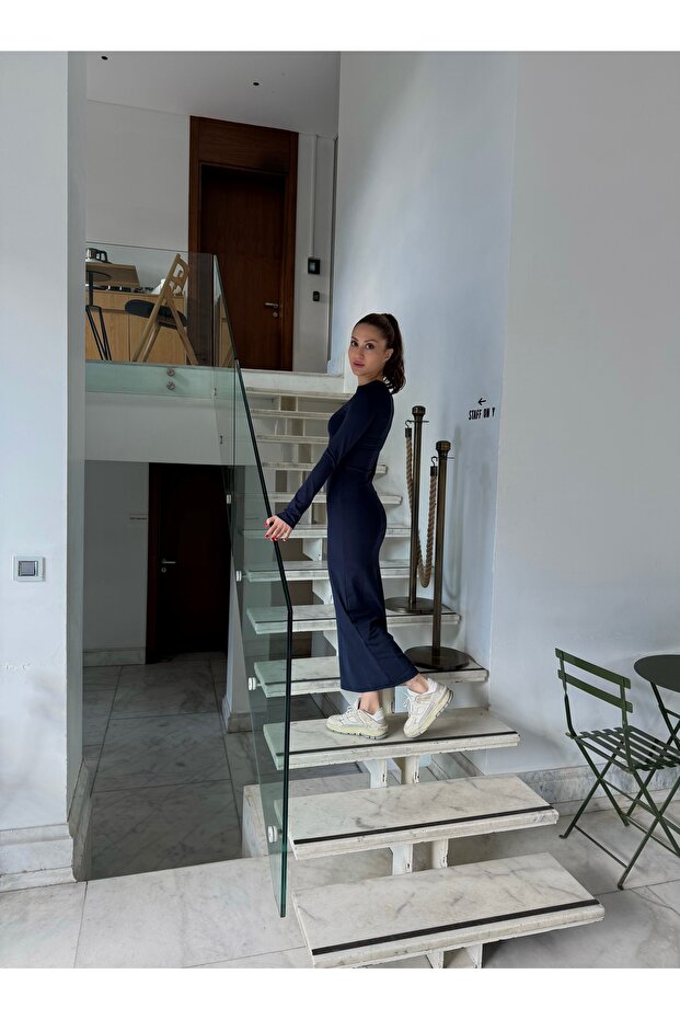 Uzun Kollu Maxi "Hailey" Basic Elbise - 6