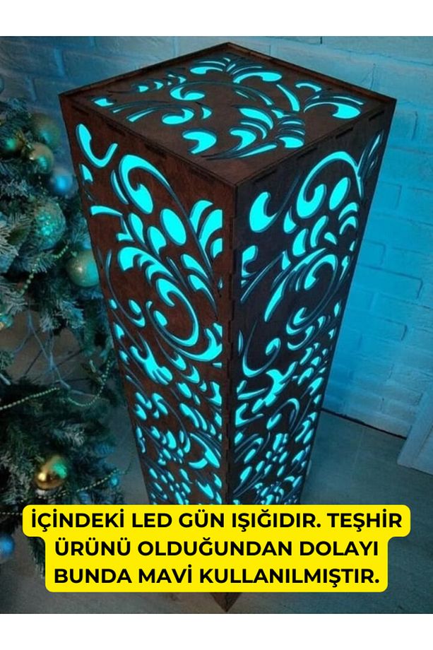 Büyük Çiçek Desenli Ahşap Lambader 100cm - Dekoratif Gece Aydınlatması Gece Lambası - 3