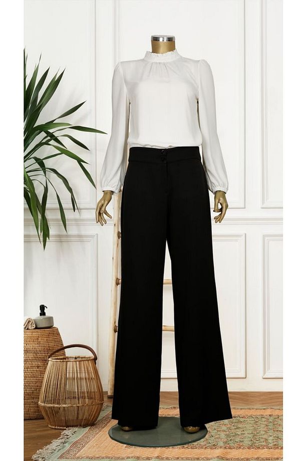 59056 Önden Çift Düğmeli Bol Paça Pantolon Qys Pantolon 59056 #23-04# - 1