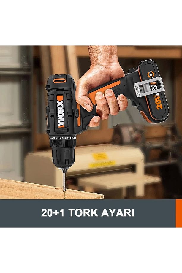 Wx108 20volt/2.0ah. Li-ion Çift Akülü Profesyonel Şarjlı Matkap - 6